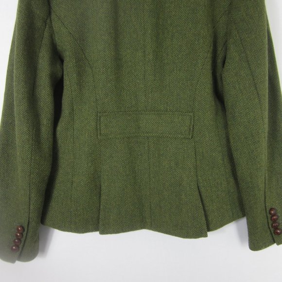 Vintage L.L. Bean Womens 12 Green Herringbone Wool LS Blazer Jacket M Equestrian - Picture 6 of 10